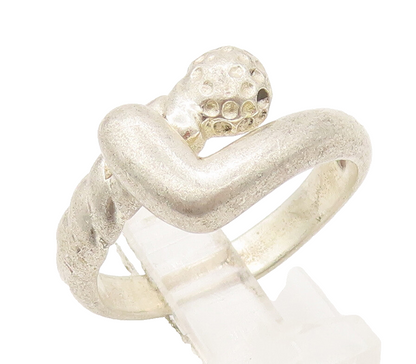925 Sterling Silver Vintage Ring Dented Head Bypass Lock Carved Sz 8  RG27842