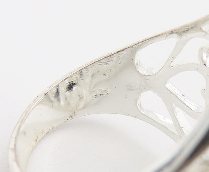 925 Sterling Silver Vintage Ring Swirly Floral Cutout Broad Sz 8.5  RG27948