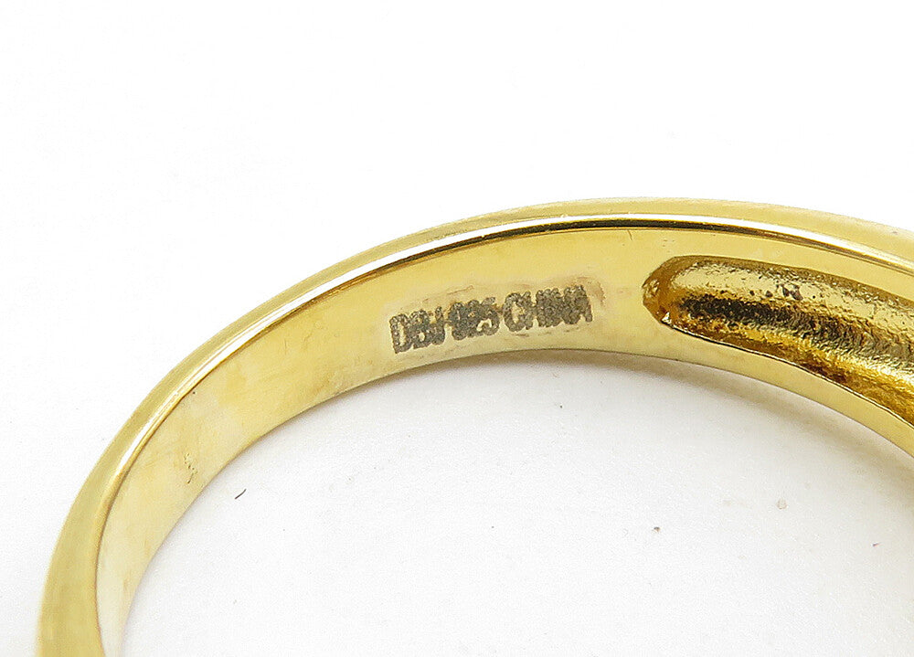 925 Sterling Silver  Topaz Gold Plated Love Hearts Band Ring Sz 7  RG10455