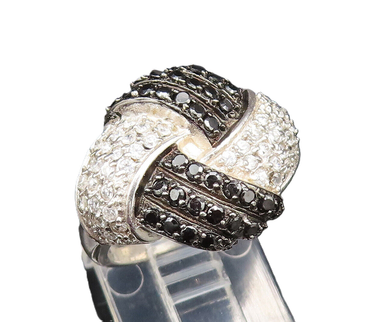 925 Sterling Silver  Vintage Sparkly Spinel & Topaz Knot Ring Sz 5  RG25480