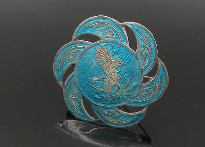 SIAM 925 Sterling Silver  Vintage Blue Enamel Dancer Brooch Pin  BP8895