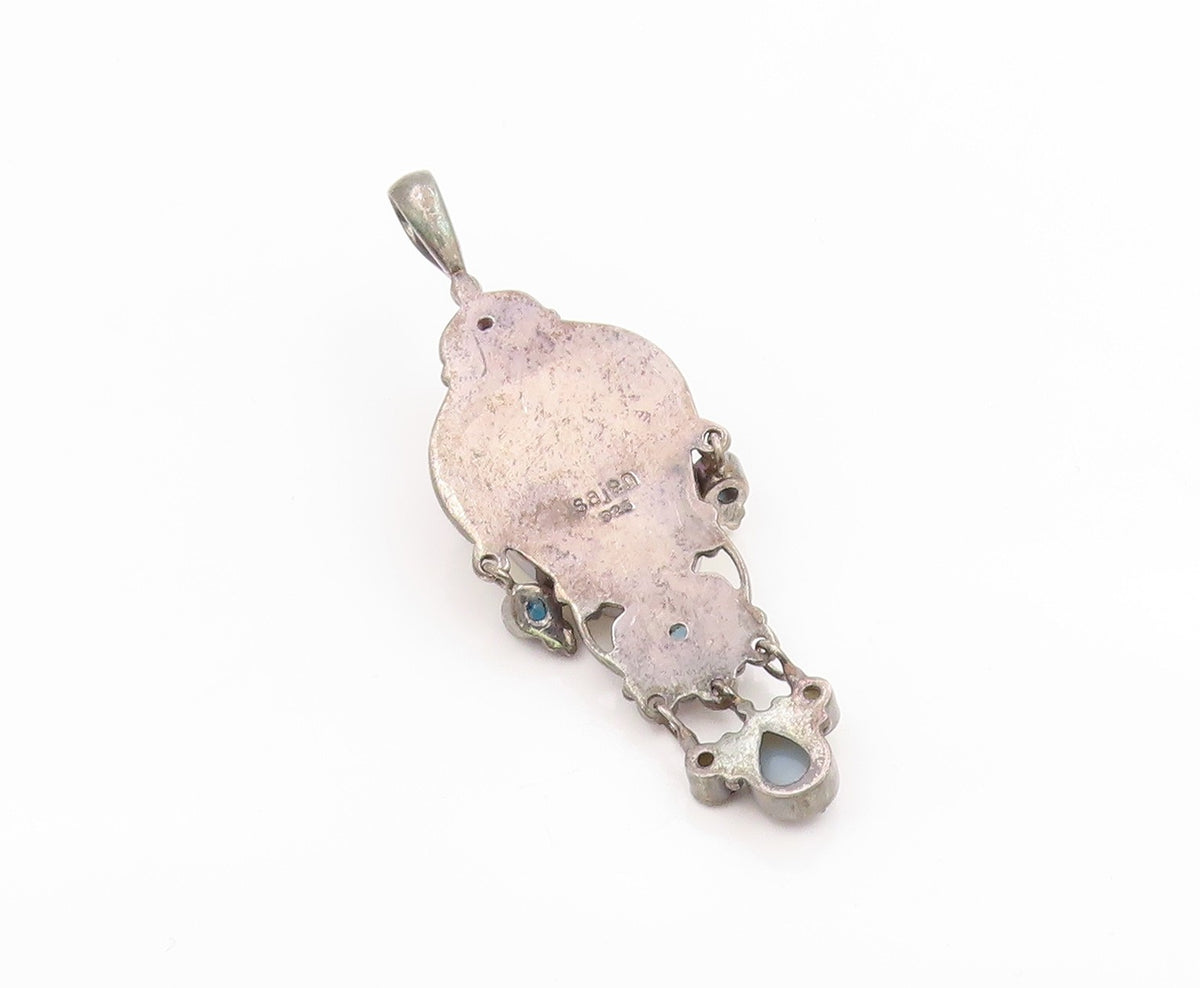 925 Sterling Silver Vintage Pendant SAJEN Multi Gemstone Bali Goddess  PT26098