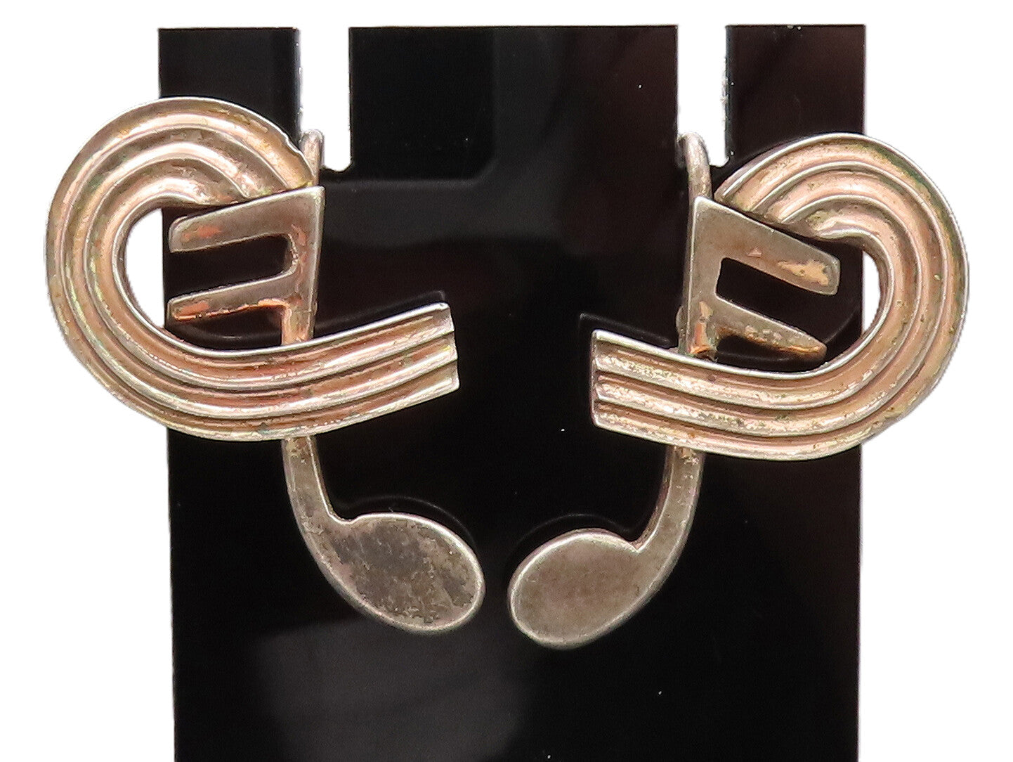 925 Sterling Silver Vintage Earrings Designer Swirly Carved Musical Note EG12824