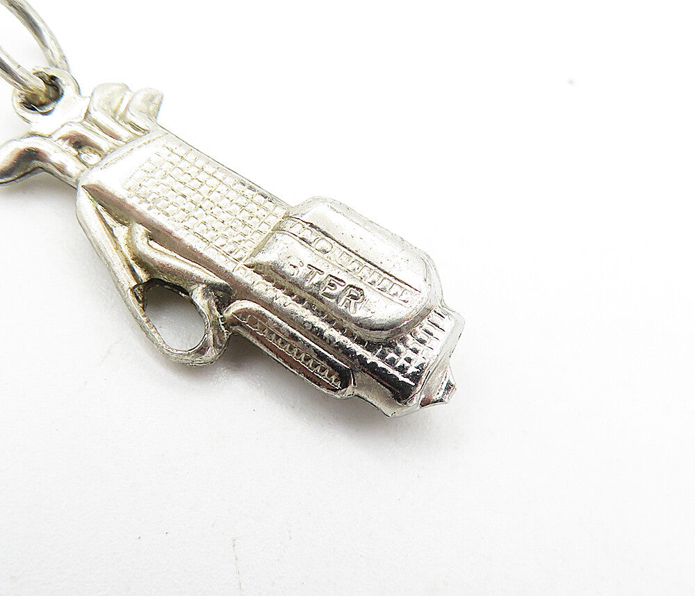 925 Sterling Silver  Vintage Shiny Petite Bag Of Golf Clubs Pendant  PT4954