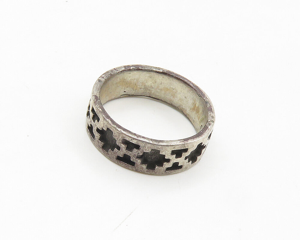 TEME NAVAJO 925 Silver  Vintage Oxidized Pattern Round Band Ring Sz 6  RG18240