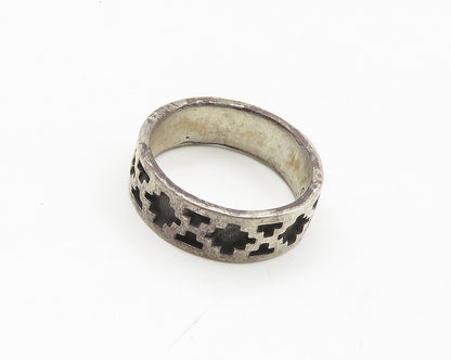 TEME NAVAJO 925 Silver  Vintage Oxidized Pattern Round Band Ring Sz 6  RG18240