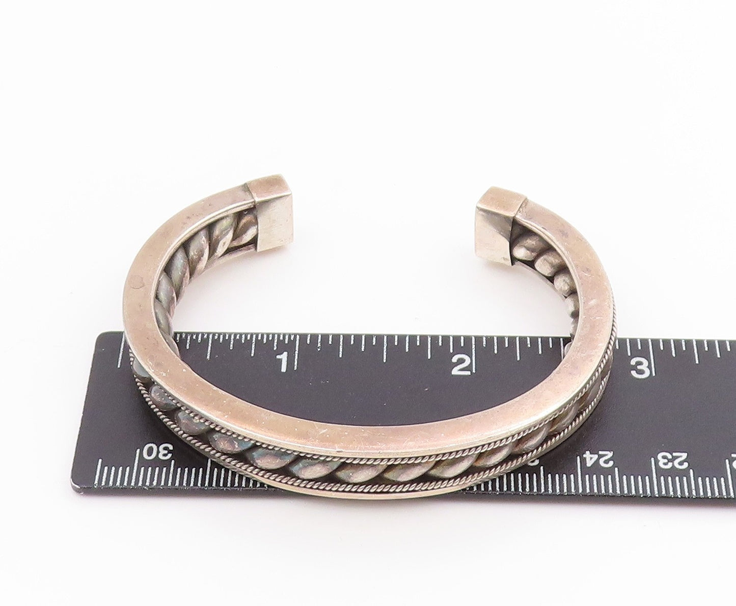 925 Sterling Silver Vintage Bracelet BALI Classic Twisted Rope Cuff  BT11647