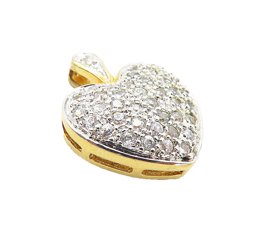 925 Sterling Silver  Shiny Cubic Zirconia Encrusted Love Heart Pendant  PT6338