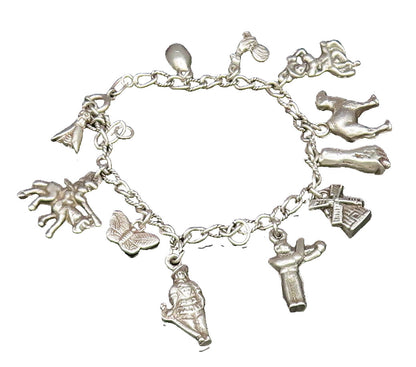 925 Silver  Vintage Butterfly BLM Fist Camel & Multi Charm Bracelet  BT9594