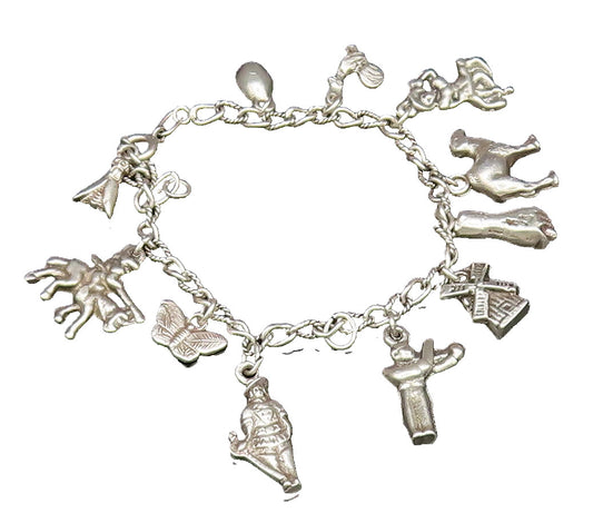 925 Silver  Vintage Butterfly BLM Fist Camel & Multi Charm Bracelet  BT9594