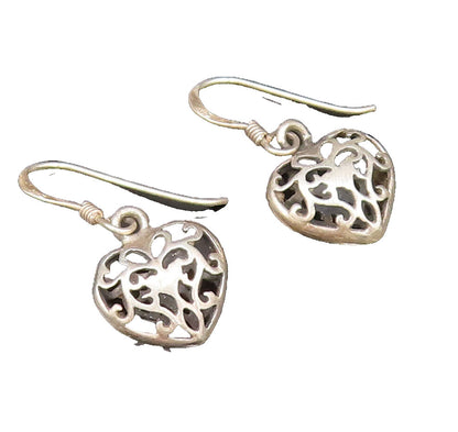 925 Sterling Silver  Vintage Open Scroll Love Heart Dangle Earrings  EG11704