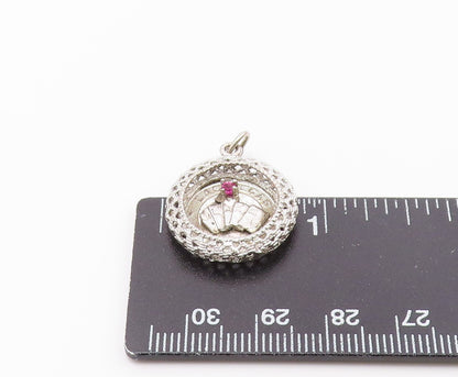 925 Sterling Silver  Vintage Pink Topaz Las Vegas Card Deck Pendant  PT15934