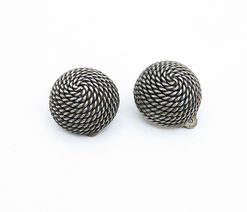 MEXICO 925 Sterling Silver  Vintage Twist Dome Non Pierce Earrings  EG2087