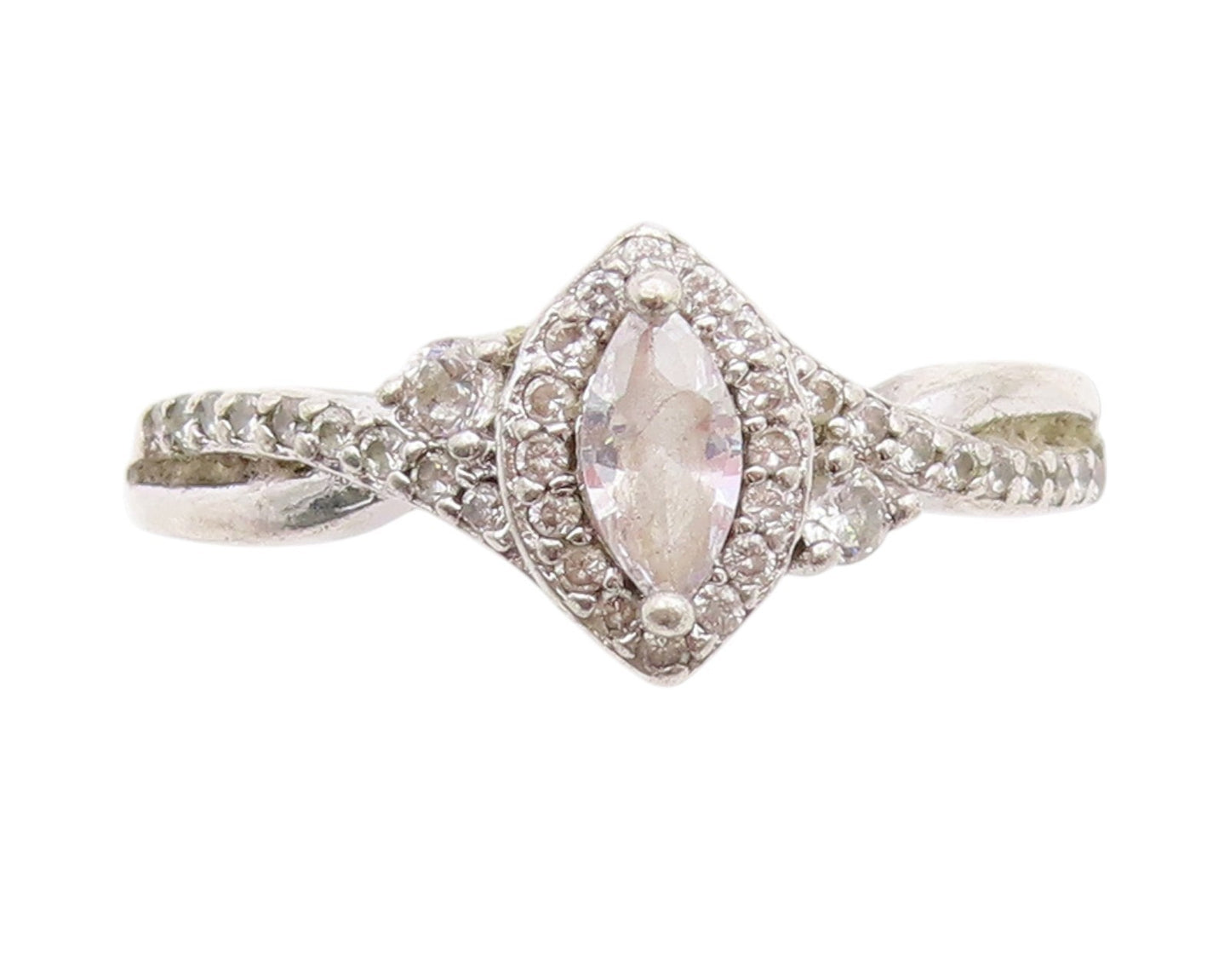 925 Sterling Silver Vintage Ring Modernist Design Marquise Cut CZ  Sz 6  RG33382