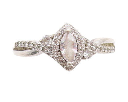 925 Sterling Silver Vintage Ring Modernist Design Marquise Cut CZ  Sz 6  RG33382