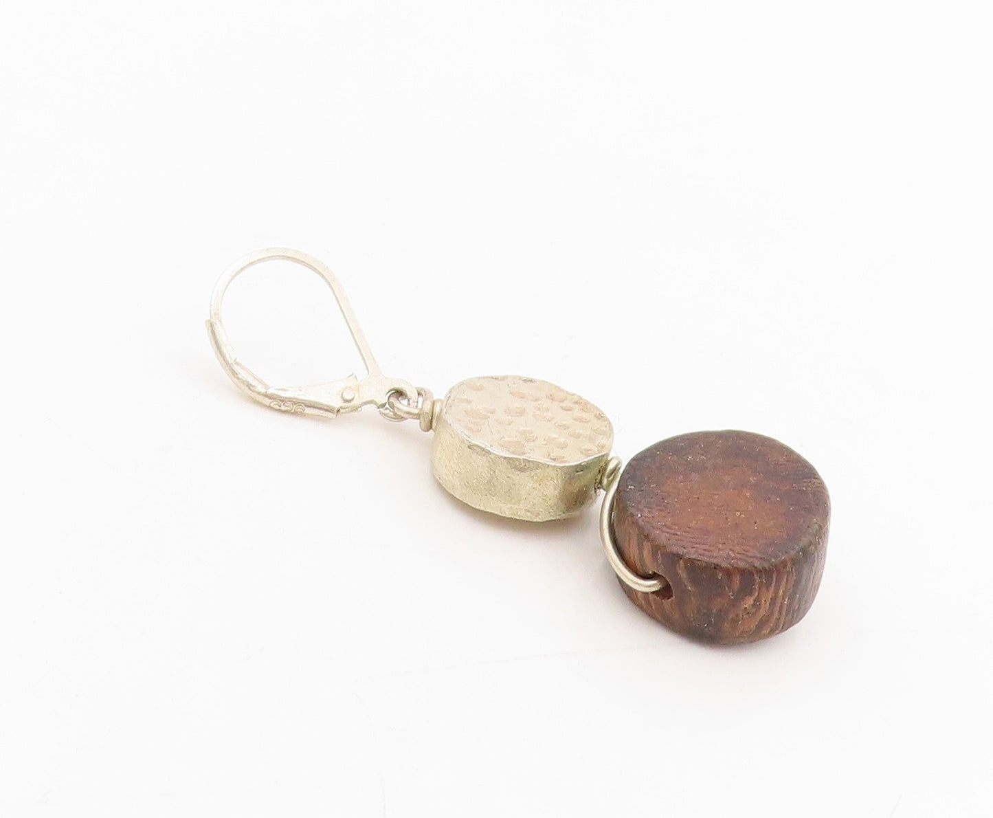 925 Sterling Silver Vintage Earrings Modernist Geometric Wood Dangles  EG13810