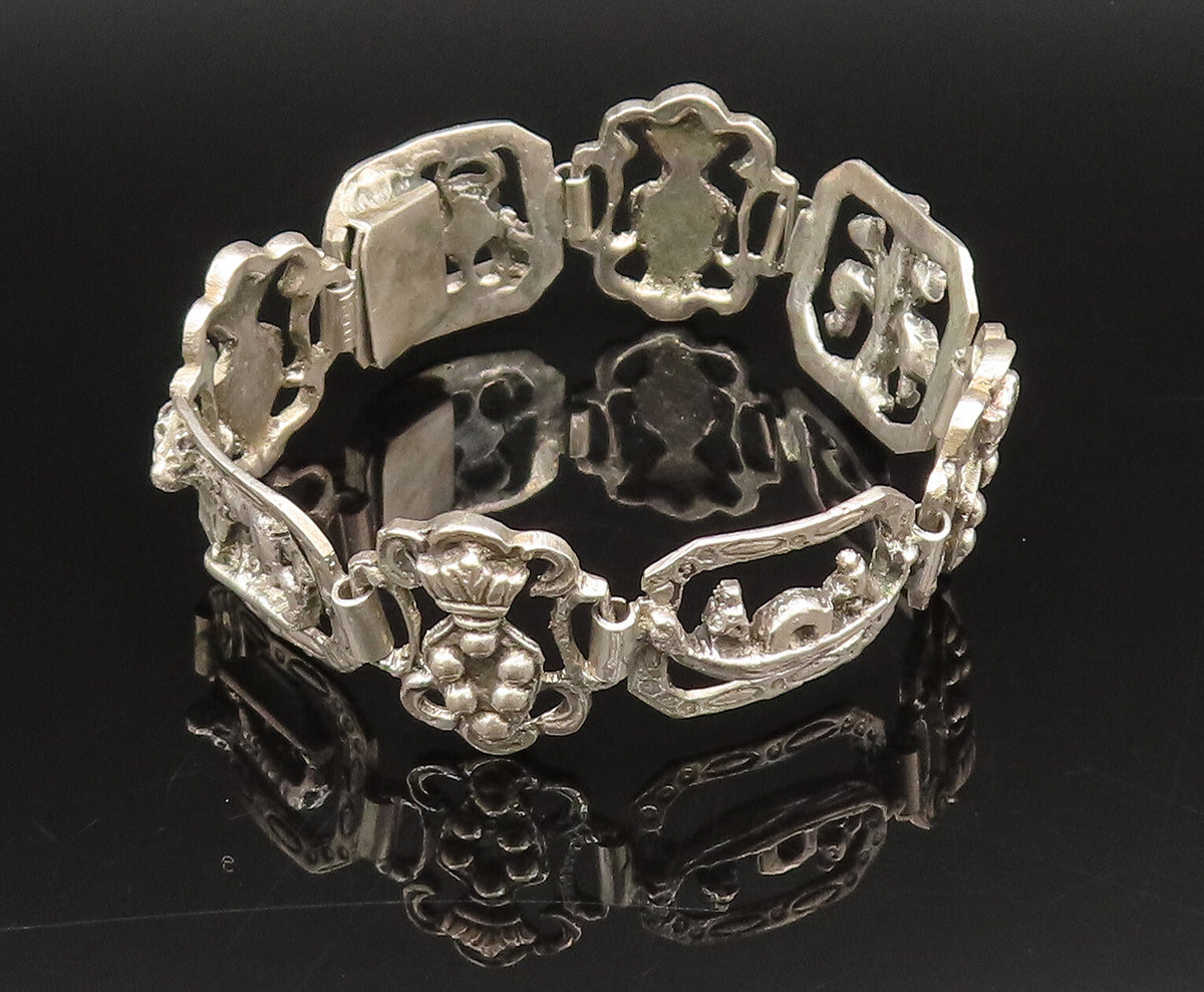 925 Silver  Vintage Pineapple Tiger & Winged Lion Cutout Link Bracelet  BT9702
