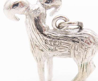 925 Sterling Silver Vintage Pendant 3D Carved Big Horn Sheep Ram Charm  PT23935