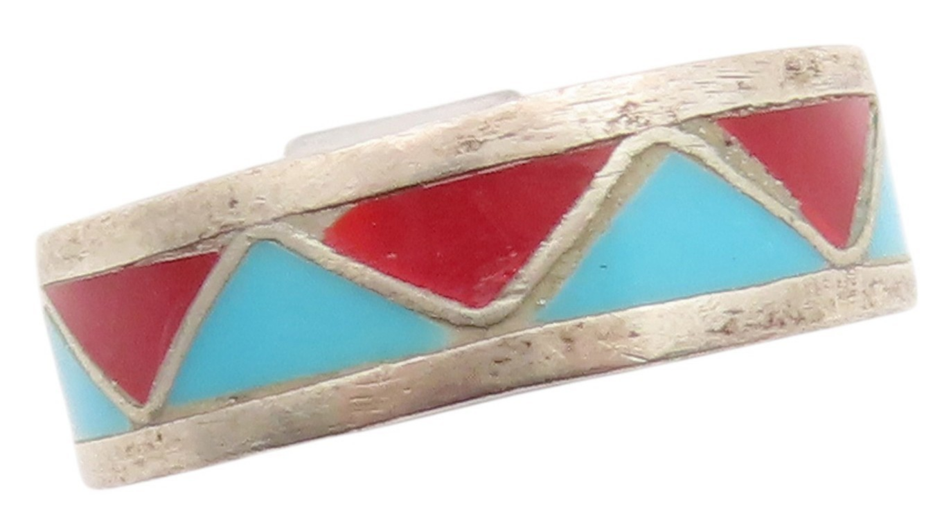 925 Sterling Silver Vintage Ring Triangle Larimar & Gemstone Inlay Sz 7  RG33185