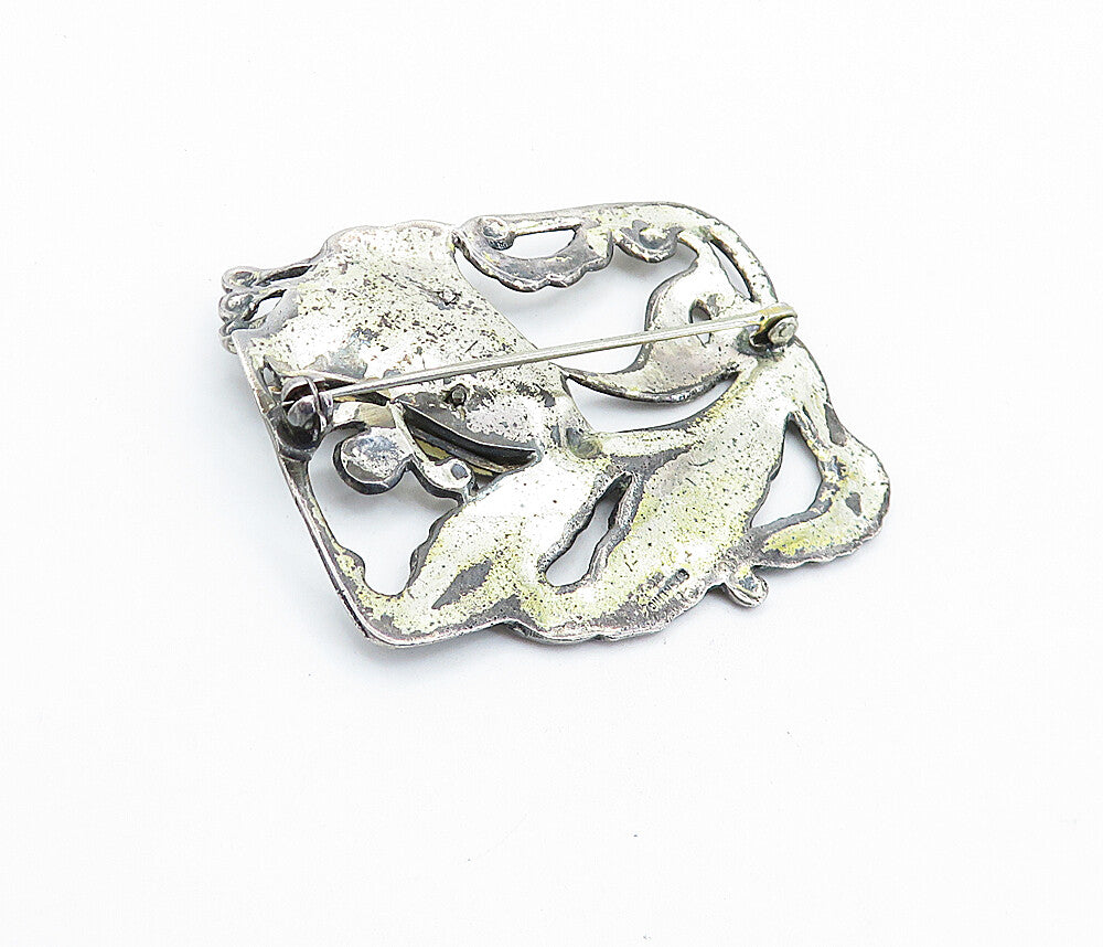 925 Sterling Silver  Vintage Antique Oxidized Floral Vine Brooch Pin  BP2137