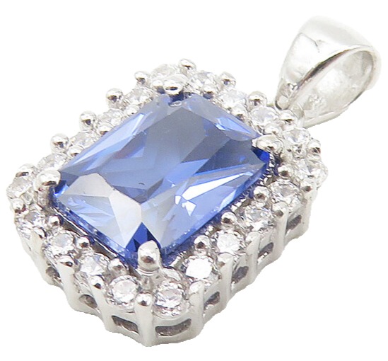 925 Sterling Silver  Tanzanite & Topaz Cornered Square Drop Pendant  PT9202