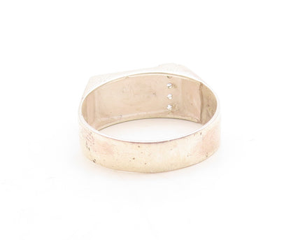 14k Gold 925 Sterling Silver Vintage Ring Carved F CZ Inlay  Sz 11.5  RG31523