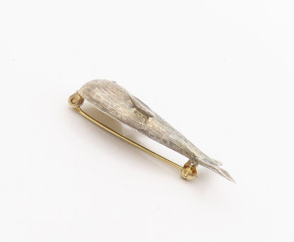 925 Sterling Silver Vintage Brooch Pin CREED Carved Blue Topaz Dolphin  BP10671