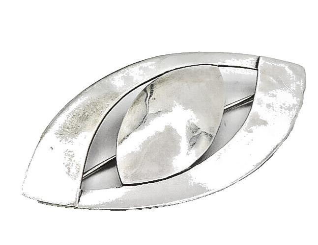 925 Sterling Silver  Vintage Shiny Smooth Pointed Oval Brooch Pin  BP3229