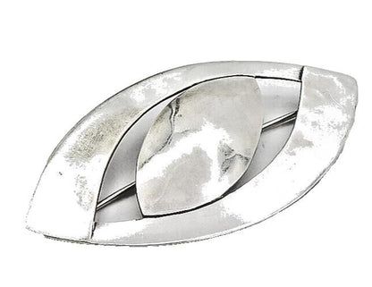 925 Sterling Silver  Vintage Shiny Smooth Pointed Oval Brooch Pin  BP3229