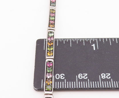 925 Sterling Silver Peridot & Multi Color Topaz Bar Chain Bracelet BT6855