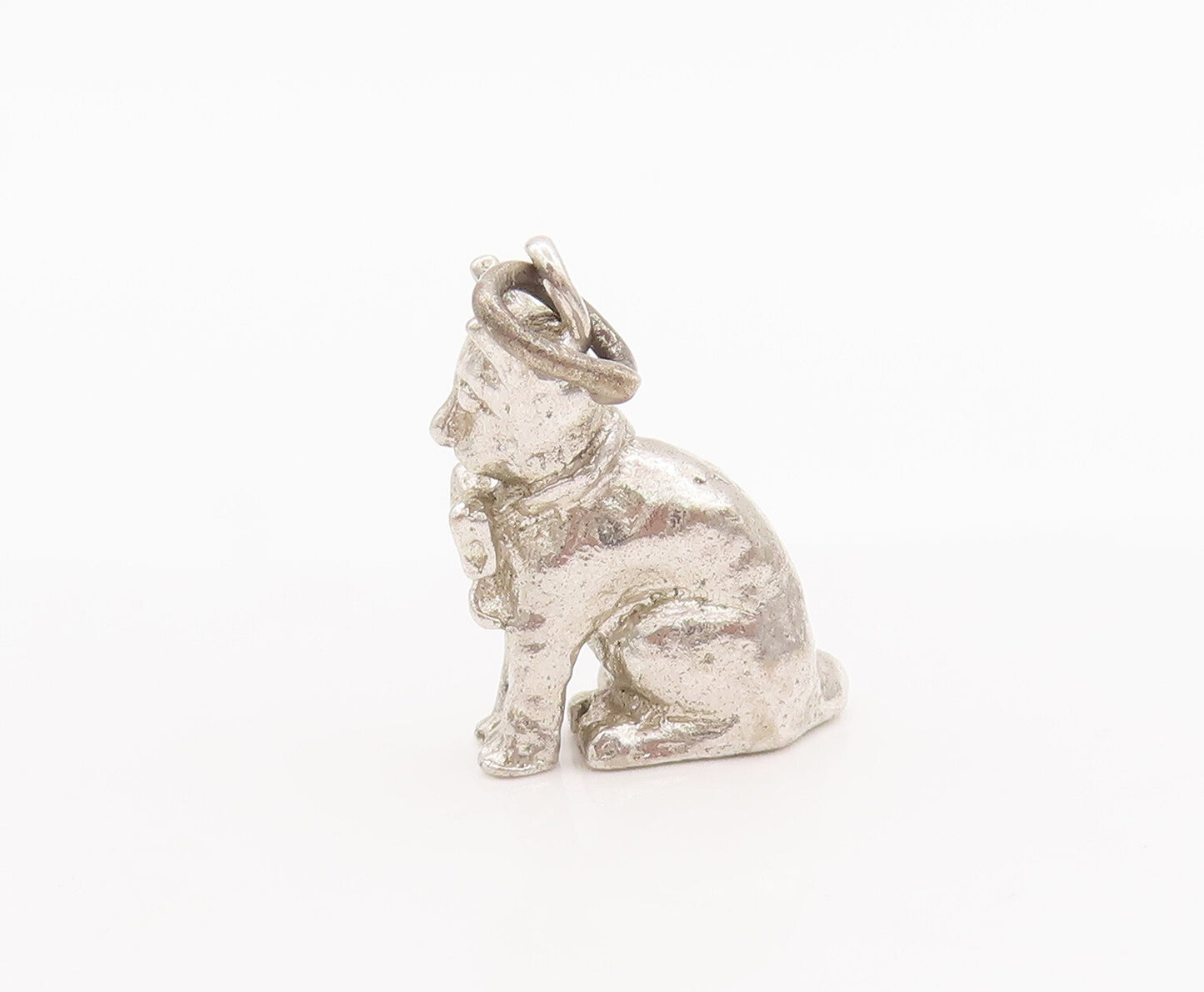 925 Sterling Silver Vintage Pendant Minimalist 3D Carved Sitting Pet Cat PT22658