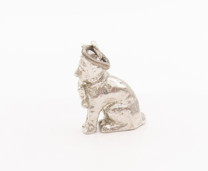 925 Sterling Silver Vintage Pendant Minimalist 3D Carved Sitting Pet Cat PT22658