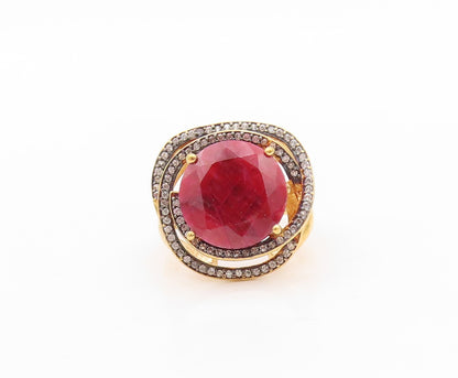 925 Sterling Silver Vintage Ring Gold Plated Gemstone & CZ Bands  Sz 7  RG30904