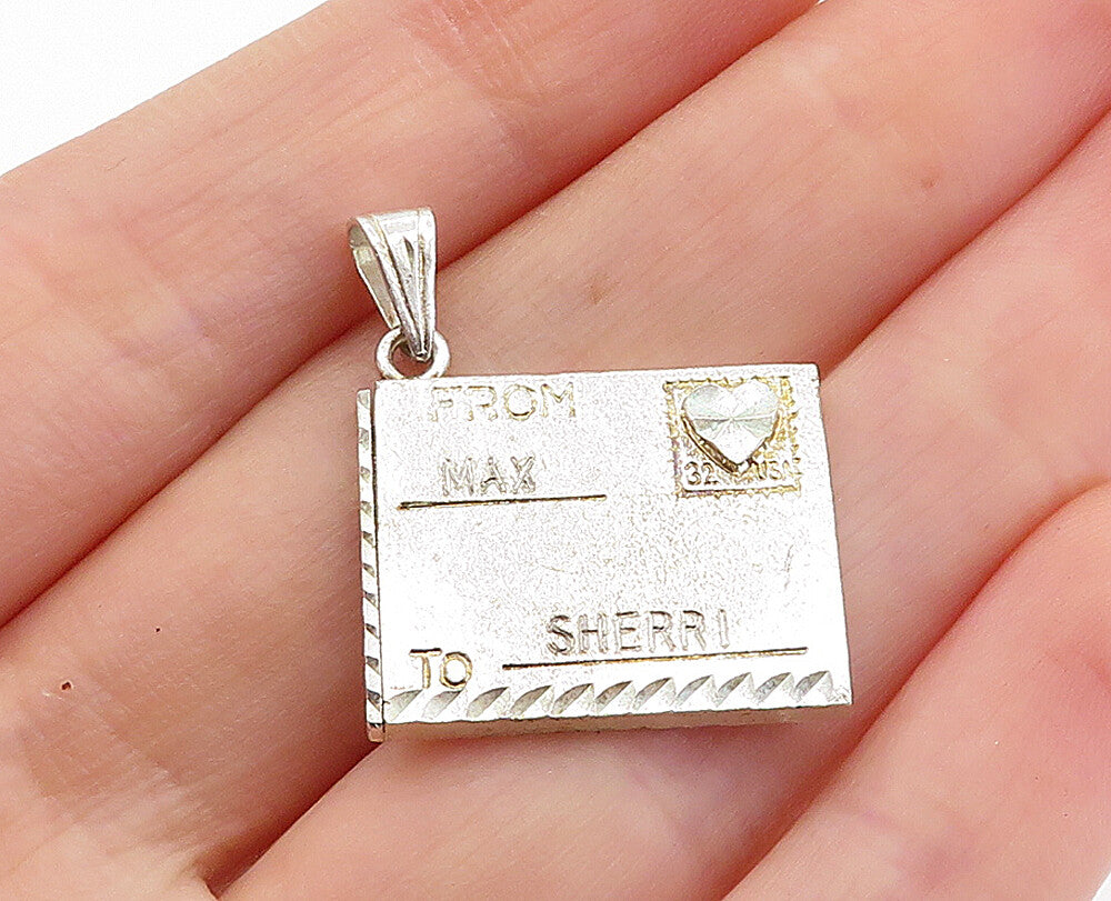 925 Sterling Silver  Vintage Diamond Cut Post Card Pendant (OPENS)  PT4676