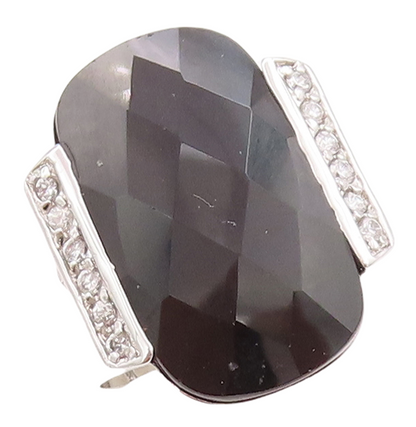 925 Sterling Silver Vintage Ring Rectangle Shape Onyx CZ Side Band  Sz 7 RG29444