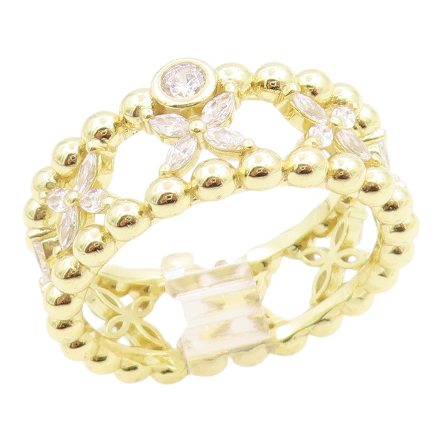 925 Sterling Silver Vintage Ring Gold Plated CZ Floral Link Band  Sz 10  RG35718