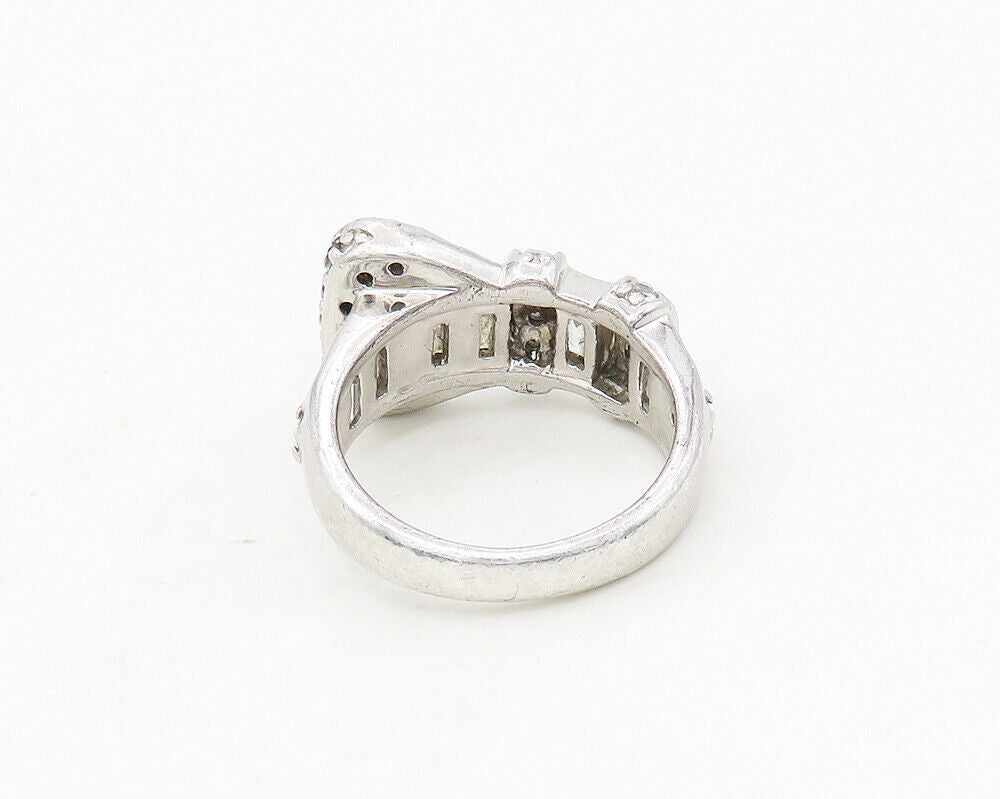 925 Sterling Silver  Shiny Topaz Belt Buckle Motif Band Ring Sz 8  RG17328