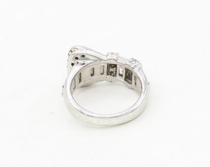 925 Sterling Silver  Shiny Topaz Belt Buckle Motif Band Ring Sz 8  RG17328