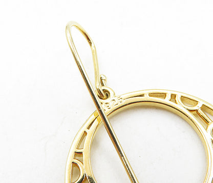 925 Sterling Silver  Shiny Gold Plated Cutout Pattern Dangle Earrings  EG4772
