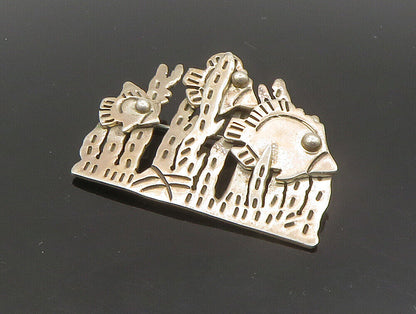 MEXICO 925 Sterling Silver  Vintage Underwater Fish Scene Brooch Pin  BP9311
