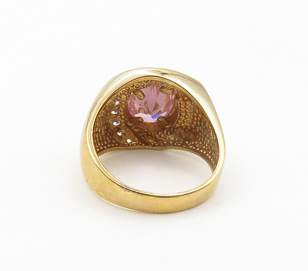 925 Sterling Silver Pink & White Topaz Gold Plated Cocktail Ring Sz 10 RG16458
