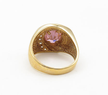 925 Sterling Silver Pink & White Topaz Gold Plated Cocktail Ring Sz 10 RG16458