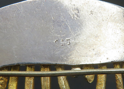 925 Sterling Silver  Vintage Tanzanite Modernist Two Tone Brooch Pin  BP7818