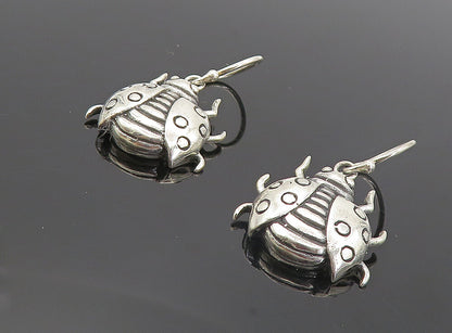 925 Sterling Silver  Vintage Shiny Etched Lady Bug Dangle Earrings  EG3508