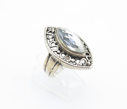 925 Sterling Silver  Vintage Marquise Cut Topaz Cocktail Ring Sz 7  RG7720