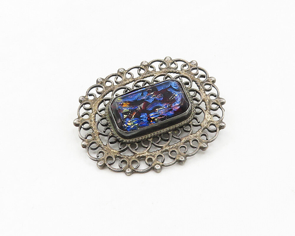 JOSE LUIS FLORES MEXICO 925 Silver  Vintage Dichroic Glass Brooch Pin  BP7123