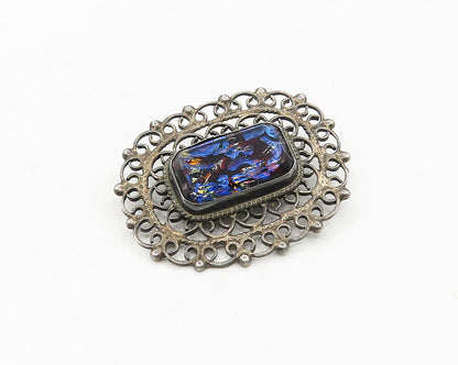 JOSE LUIS FLORES MEXICO 925 Silver  Vintage Dichroic Glass Brooch Pin  BP7123
