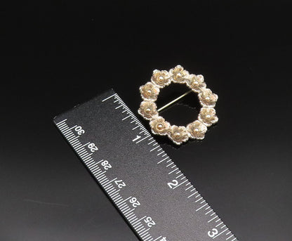 FROM DENMARK 925 Sterling Silver Vintage Fancy Flower Wreath Brooch Pin BP9805
