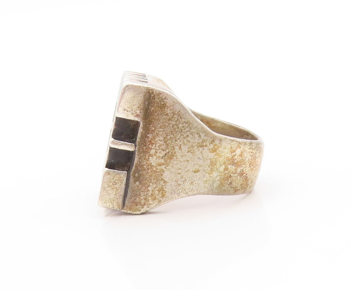 925 Sterling Silver Vintage Ring Chunky 3D ELYSE Carved  Sz 7  RG32957