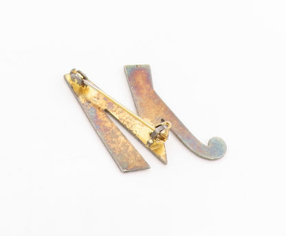 925 Sterling Silver Vintage Brooch Pin Guilloche Enamel Floral M Initial BP12489